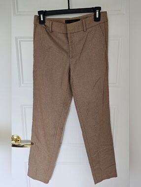 Zara Tan Micro-Pattern Slim Dress Pants
